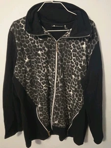 Activology Women’s XL Full Zip Jacket Black Gray Leopard Print Fleece Lined... - Picture 1 of 3