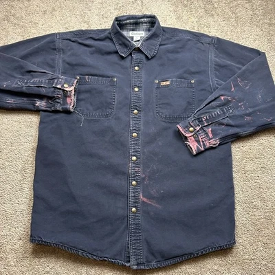 VINTAGE Carhartt Shirt Jacket Mens Large Tall Blue Shacket Distressed Grunge VTG - Image 1 of 4