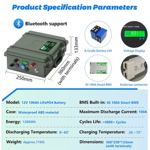 Batteria Lifepo4 12V 200Ah 140Ah Barca Da Pesca 24V 100Ah Batteria Al Litio Blue - Foto 1 di 16