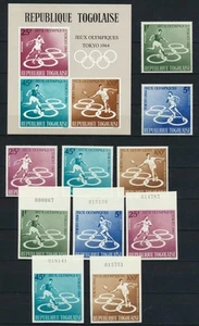 TOGO 1964 OLYMPICS, Cpl Superb MNH/** Perf + Imperf Sets + Sheet, Soccer, Tennis - Picture 1 of 1