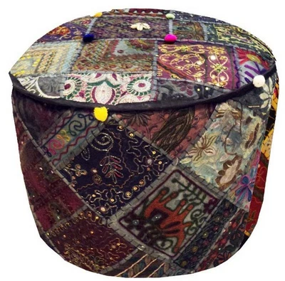 24" BANJARA TRIBAL OTTOMAN STOOL FURNITURE BENCH POUF POUFFE PILLOW COVER - Image 1 of 4