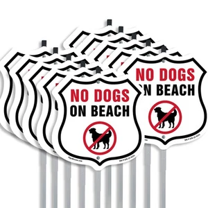 No Dogs on Beach Shield Shaped Sign With Stake Crafted in the USA - Picture 1 of 14
