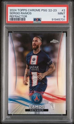 SERGIO RAMOS 2024 Topps Chrome PSG 22-23 Refractor 17/75 PSA 9 Mint - Image 1 of 3