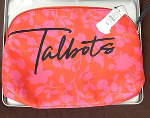 🆓👛 Talbots Makeup Cosmetic Bag Case Orange Pink Floral Logo Zip - Picture 1 of 6