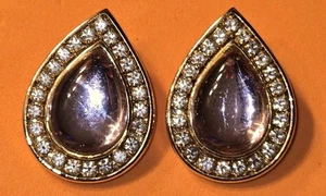 Large Pink Champagne Acrylic Clear Rhinestone Teardrop Pierced Earrings Vintage - Picture 1 of 4