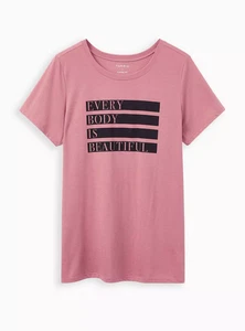 Torrid 2X Every Body is Beautiful Tee Dusty Rose Pink T-Shirt Oberteil Rundhals NEU - Bild 1 von 4