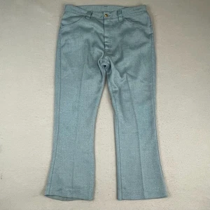 Vintage Farah Pants Mens Fits 36x30 Blue Bell Bottoms 70s Poly Slacks Talon Zip - Picture 1 of 16