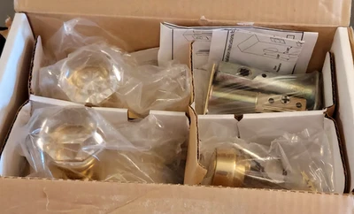 Emtek Exterior Door Glass Brass Knob Set w/ Deadbolt & Keys NEW IN BOX - Image 1 of 4