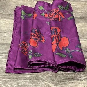 Ascher London 100% Silk Scarf Red Rose Floral Fuchsia Pink Oblong 46x14 Italy - Picture 1 of 8