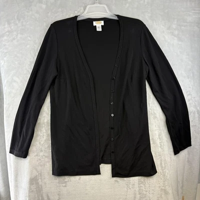 Cárdigan Talbots Mujer Mediano Negro Botón Frontal Manga Larga Tejido Ligero Foto 1 de 4
