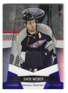 2010-11 CERTIFIED SHEA WEBER MIRROR BLUE GAME-WORN MATERIALS #82 PREDATORS /100