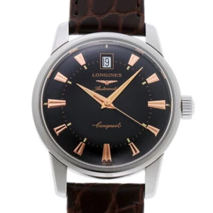 LONGINES WATCH CONQUEST HERITAGE AUTOMATIC L1.611.4.5.24 BLACK DIAL SS MEN'S F/S - Picture 1 of 9