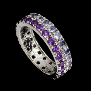 925 Sterling Silver Ring Round Amethyst Tanzanite Natural Gemstone Jewelry 8 - Picture 1 of 13