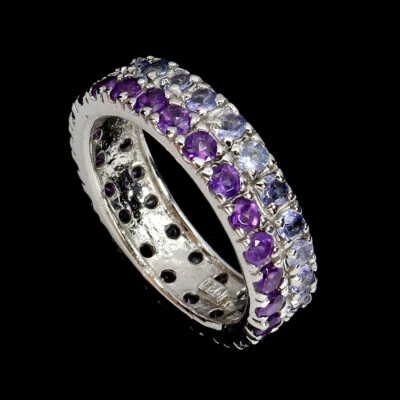 925 Anello Argento Sterling Rotondo Ametista Tanzanite Naturale Gemma Gioielli 8 - Immagine 1 di 4