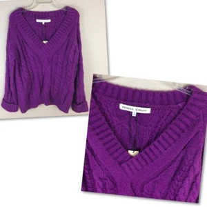 Rebecca Minkoff Womens Small Maxine Sweater Wide V-Neck Dark Raspberry NWT - Picture 1 of 11