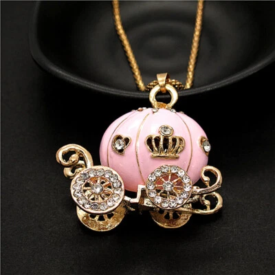 Cristal Rosa Moda Mujeres Calabaza Coche Colgante Suéter Cadena Dama Collar Regalo Foto 1 de 4