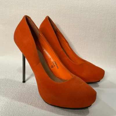Zapatos de tacón de aguja Wild Rose con plataforma metálicos para mujer 7,5 naranja gamuza extra Foto 1 de 4