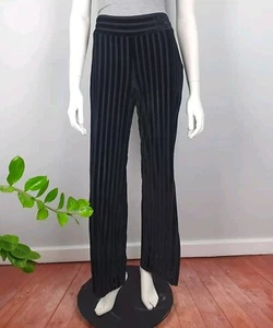 Pantalón Zara Talla M, 12 Acampanado Transparente Pantalón Negro Rayas Terciopelo Divisiones Elástico - Imagen 1 de 15