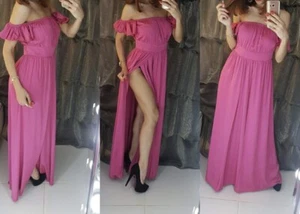 Abend Kleid Mit seide Schlitz Schulder Auf Rosa Maxi Kleid Neu 38 Silvester - Bild 1 von 1