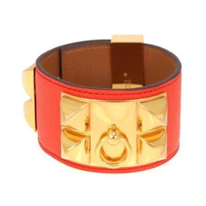 Hermes Noir Orange Leather Collier De Chien Wide Cuff (CDC) Bracelet - Picture 1 of 4