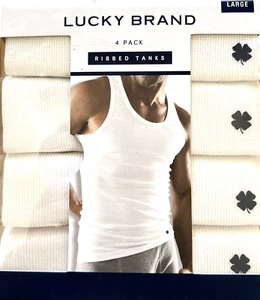 LUCKY BRAND Tank Top Large 42/44 Undershirt 4 Pack Men's White Ribbed Sleeveless - Picture 1 of 4