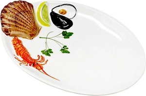 ital. Relief Keramik Teller Meeresfrüchte Fischplatte, Servierteller ca.26x18cm - Bild 1 von 9