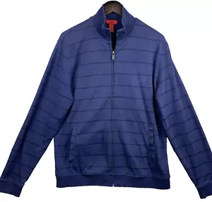 ALFANI Full Zip Sweatshirt Jacket Men's Sz Large Unlined Knit Navy Black Striped - Picture 1 of 12