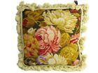 Vintage Borgata Floral Needlepoint Cross Stitch Throw Pillow Cover Tassels 15.5"