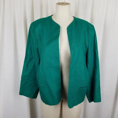 Vintage Talbots Linen Open Front Collarless Swing Blazer Jacket Womens 12 USA - Image 1 of 4