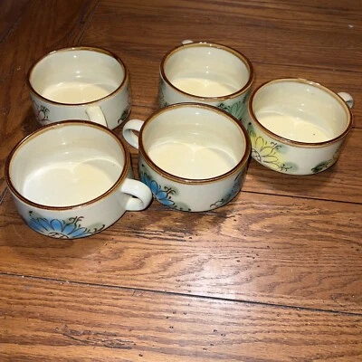 Taza sopa vintage taza Corea cuencos mango flor patrón piedra cerámica lote de 5 Foto 1 de 4