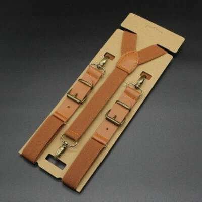 Men's Y Back Suspenders Adjustable Elastic Y-Shaped Hooks Pants Brace Solid NEW - Image 1 of 4