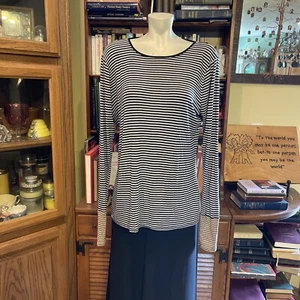 XL Striped Long Sleeve Top, Black & White, Casual Everyday Comfort - Picture 1 of 8
