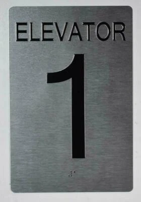 BUILDINGSINGS.COM Elevator 1 Sign Silver - Tactile Touch Braille Sign (Aluminum) -REF24-1027