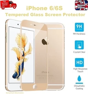 Full Edge-to-Edge Coverage Tempered Glass Screen Protector for iPhone 6 6S GOLD - Picture 1 of 9