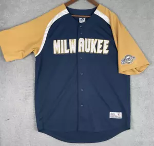 VTG Dynasty Stitched Jersey Milwaukee Brewers Mens XL 46-48 Blue Gold White MLB - Picture 1 of 9