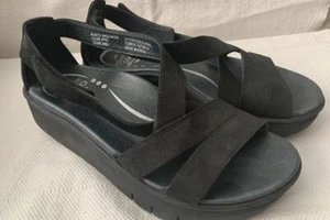 Women’s Abeo Magnetic Black Leather Sandal Wedge Size 6WM - Picture 1 of 6