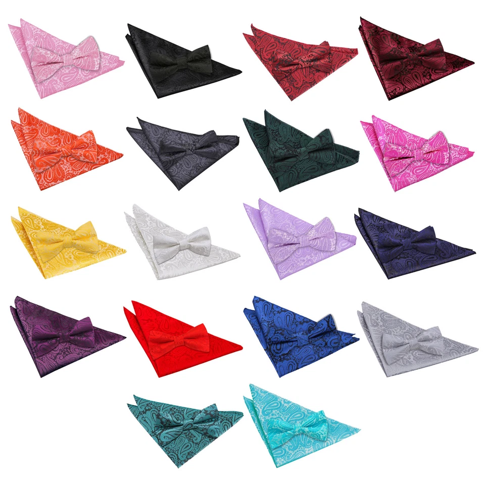 Mens Bow Tie Hanky Set Woven Floral Paisley Pre-Tied Wedding Bowtie by DQT - Image 1 of 1