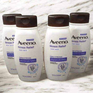 Aveeno 4pc Lot Stress Relief Lavender Scent Body Washes 18oz 532ml ~ New (x4) - Picture 1 of 1