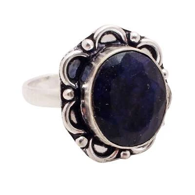 Zaffiro Gemma Placcato Argento Handmade Gioielli Regalo Misura Anello US 10.25 - Immagine 1 di 3