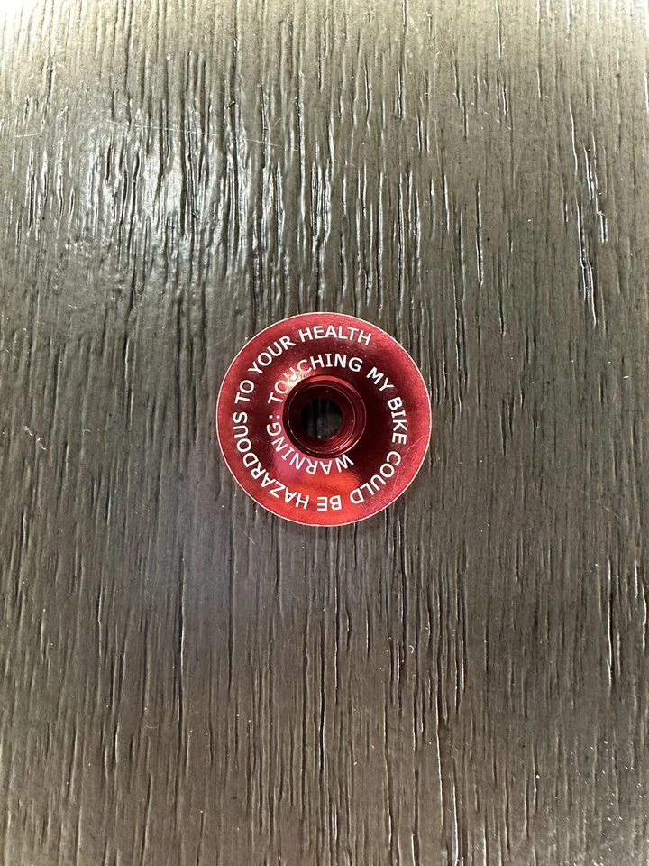 Touching My Bike Could Be Hazardous Bicycle Headset Stem Top Cap 1 1/8" Red - Image 1 of 1