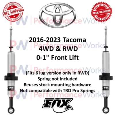 Fox Snap Ring Coil-Over IFP Shock Pair 0-1" Front Lift For 16-23 Toyota Tacoma - Image 1 of 4