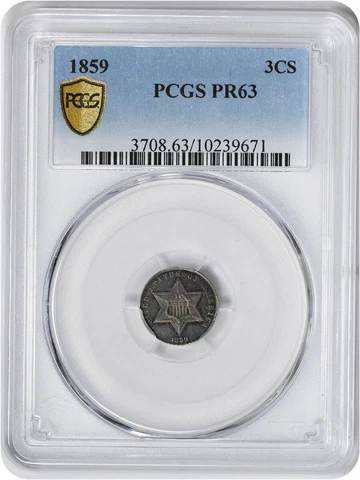 1859 Three Cent Silver PR63 PCGS Cover