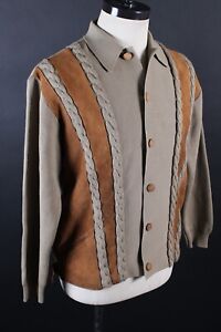 Vintage 60s Leonardo Strassi Leather Wool Cardigan Sweater Mens Size Large