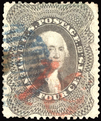 Classic #37a 24c Gray 1860 VF-XF Used Red & Blue Cancels - Image 1 of 3
