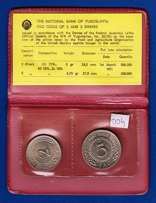 5 Dinara 1970 + 2 Dinara 1970, Commemorative issue FAO, Yugoslavia coin set ! - Image 1 of 3