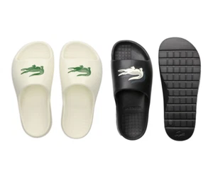 Sandalias deslizantes de piscina Lacoste Serve Slides para hombre y mujer negras blancas talla UK 5, 6, 7 - Imagen 1 de 39