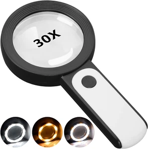 30X LED Magnifying Glass with 3 Light Modes for Reading, Coins, Jewelry - Picture 1 of 7