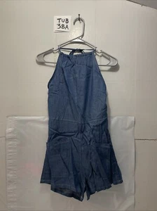 French Kiss Blue Denim Halter Backless Romper women’s size S - Picture 1 of 3