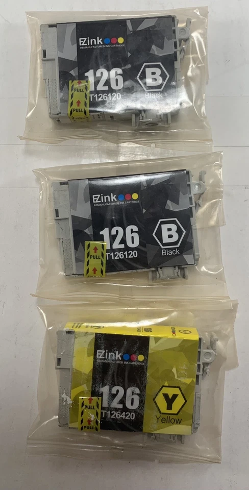 3 Ezink 126 Ink Cartridges for Epson 126 - 1 Yellow, 2 Black - Image 1 of 1