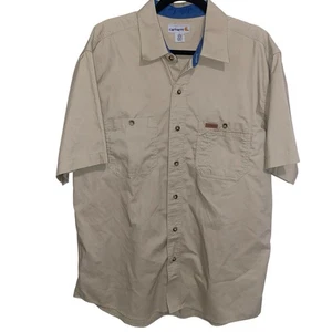 Carhartt Shirt Mens Large Short Sleeve Button Work Outdoor Tan Pocket  *Flaw - Picture 1 of 16
